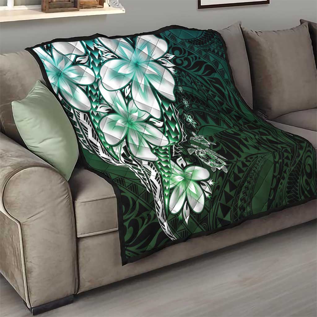 Polynesia Romantic Valentine Quilt Sea Turtle Couple With Aqua Gradient Plumeria LT05 - Polynesian Pride