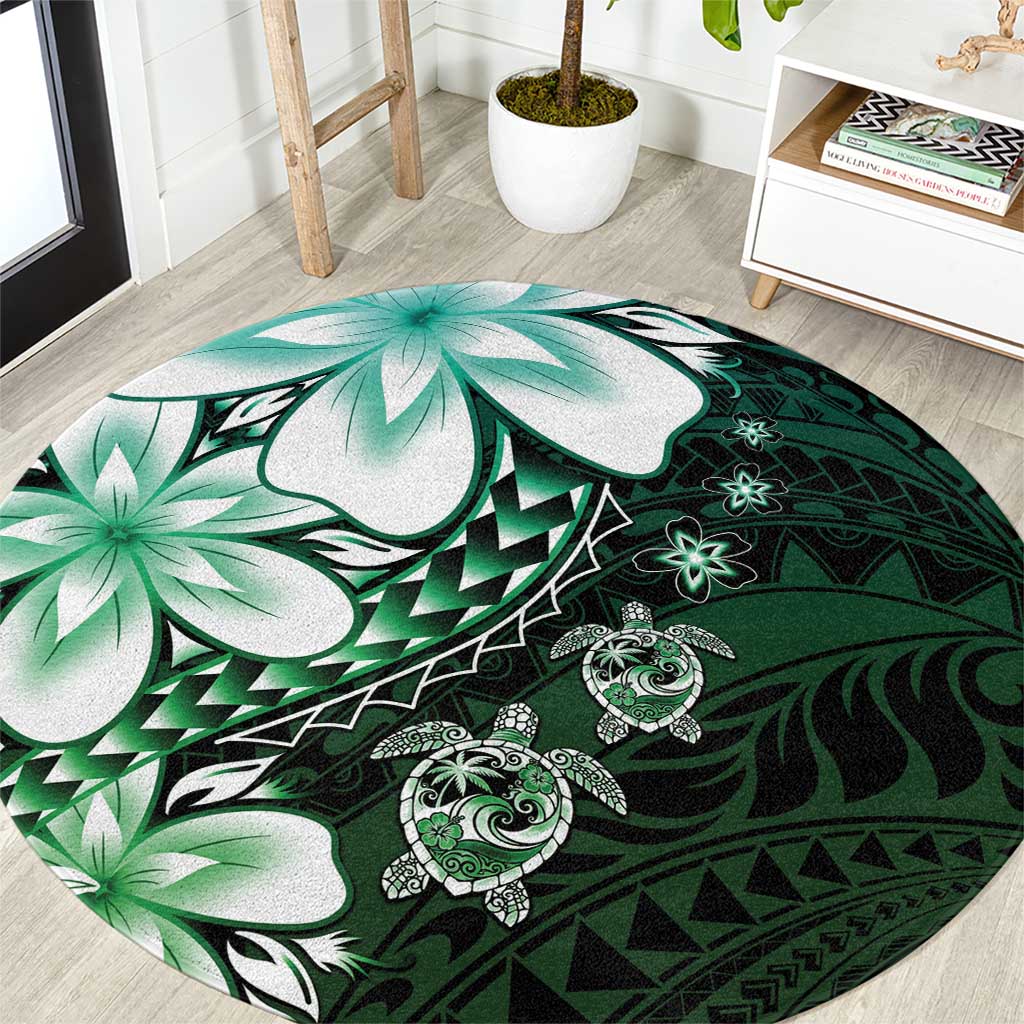 Polynesia Romantic Valentine Round Carpet Sea Turtle Couple With Aqua Gradient Plumeria LT05 Aqua - Polynesian Pride