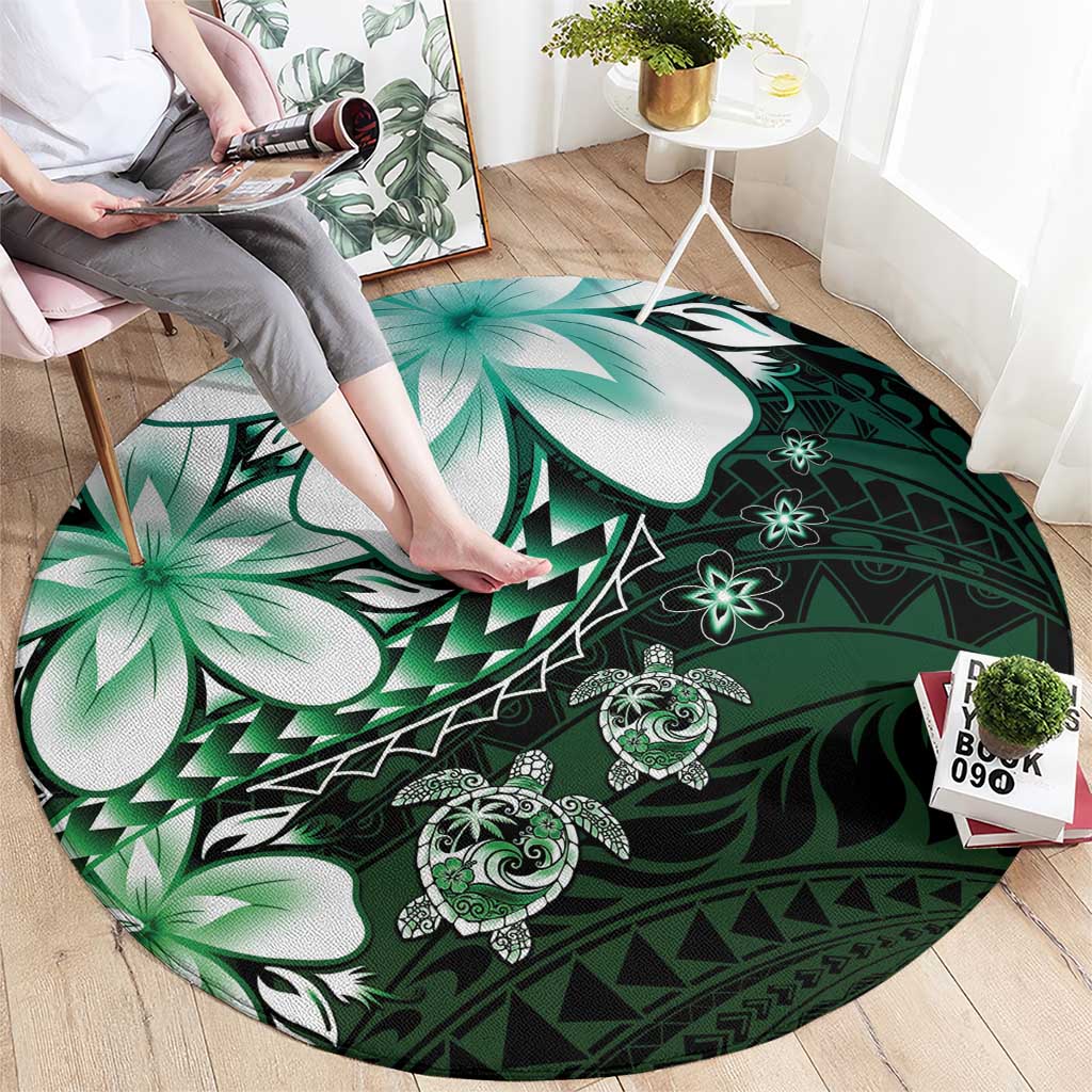 Polynesia Romantic Valentine Round Carpet Sea Turtle Couple With Aqua Gradient Plumeria LT05 - Polynesian Pride