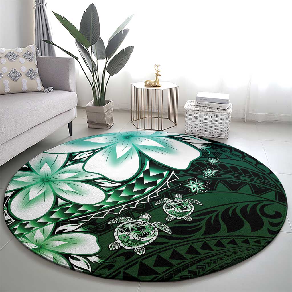 Polynesia Romantic Valentine Round Carpet Sea Turtle Couple With Aqua Gradient Plumeria LT05 - Polynesian Pride