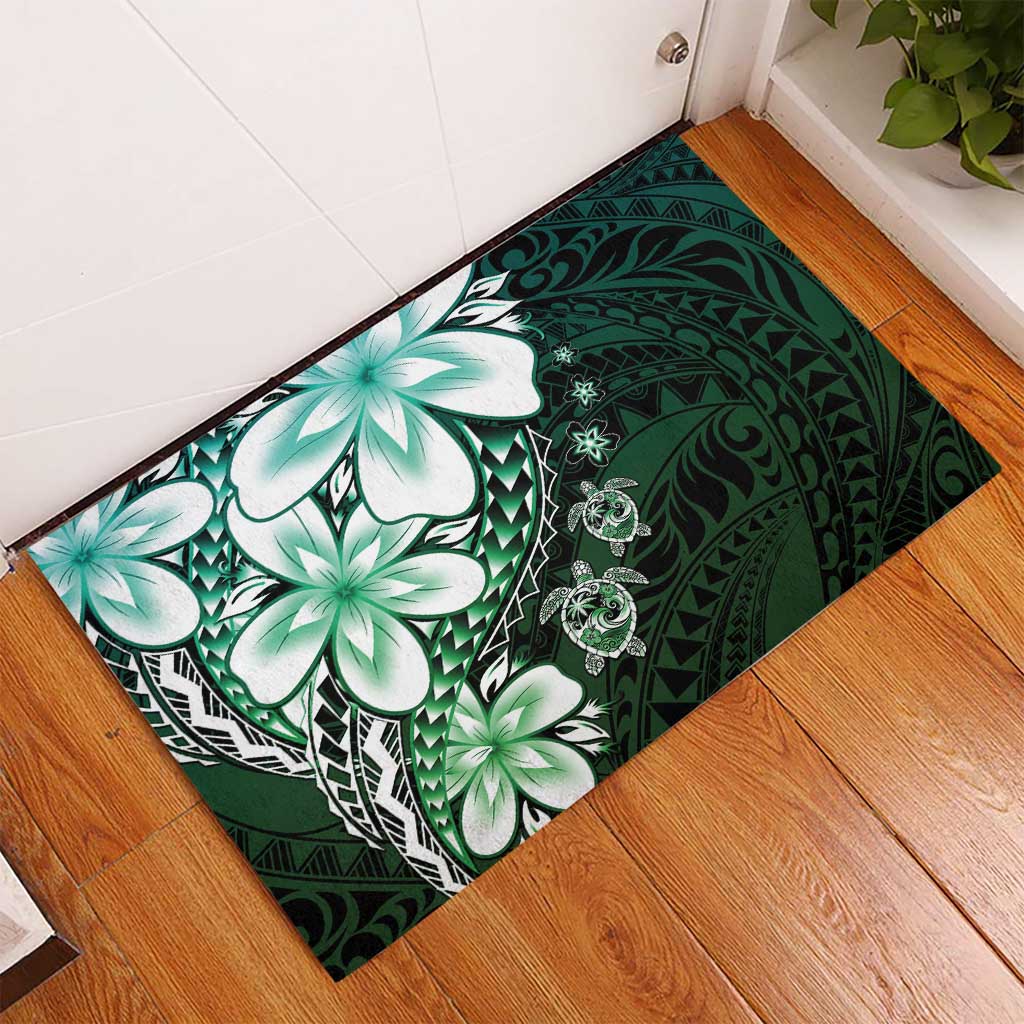 Polynesia Romantic Valentine Rubber Doormat Sea Turtle Couple With Aqua Gradient Plumeria LT05 - Polynesian Pride