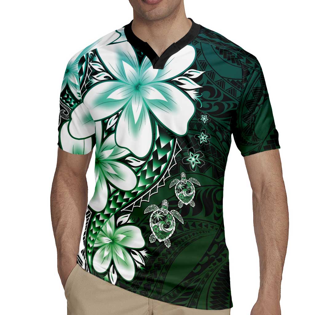 Polynesia Romantic Valentine Rugby Jersey Sea Turtle Couple With Aqua Gradient Plumeria