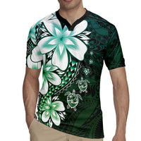 Polynesia Romantic Valentine Rugby Jersey Sea Turtle Couple With Aqua Gradient Plumeria