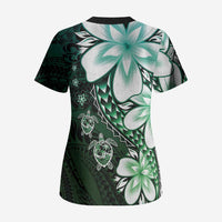 Polynesia Romantic Valentine Scrub Top Sea Turtle Couple With Aqua Gradient Plumeria LT05 - Polynesian Pride