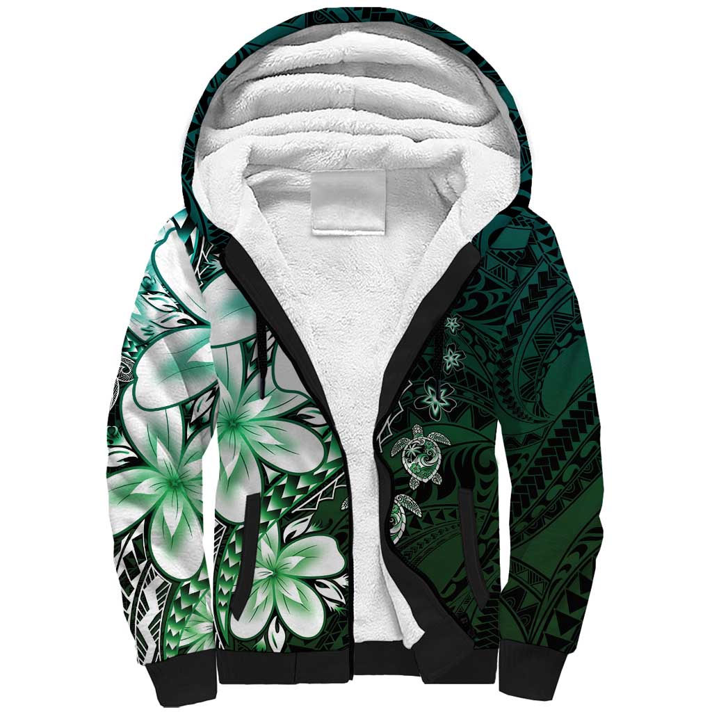 Polynesia Romantic Valentine Sherpa Hoodie Sea Turtle Couple With Aqua Gradient Plumeria LT05 Unisex Aqua - Polynesian Pride