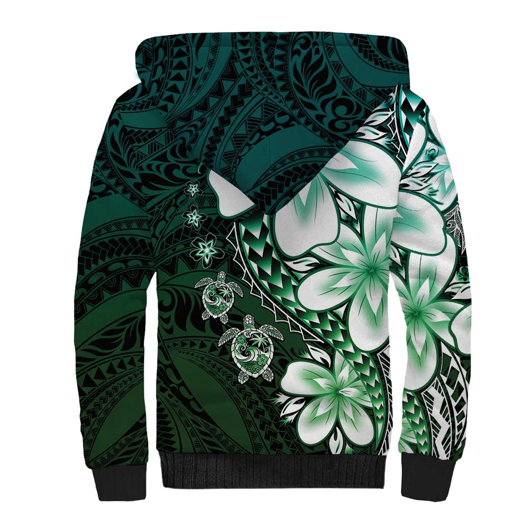 Polynesia Romantic Valentine Sherpa Hoodie Sea Turtle Couple With Aqua Gradient Plumeria LT05 - Polynesian Pride