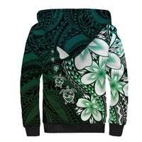 Polynesia Romantic Valentine Sherpa Hoodie Sea Turtle Couple With Aqua Gradient Plumeria LT05 - Polynesian Pride