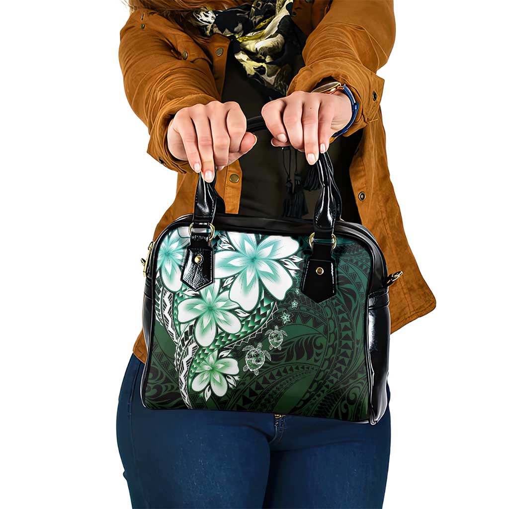 Polynesia Romantic Valentine Shoulder Handbag Sea Turtle Couple With Aqua Gradient Plumeria LT05 One Size Aqua - Polynesian Pride