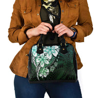 Polynesia Romantic Valentine Shoulder Handbag Sea Turtle Couple With Aqua Gradient Plumeria LT05 - Polynesian Pride