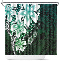 Polynesia Romantic Valentine Shower Curtain Sea Turtle Couple With Aqua Gradient Plumeria LT05 Aqua - Polynesian Pride