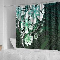 Polynesia Romantic Valentine Shower Curtain Sea Turtle Couple With Aqua Gradient Plumeria LT05 - Polynesian Pride