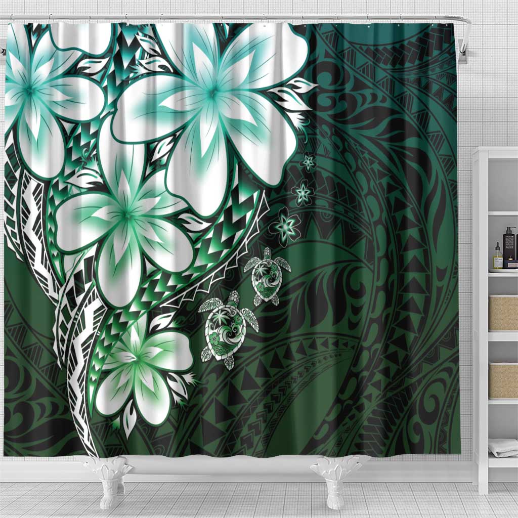 Polynesia Romantic Valentine Shower Curtain Sea Turtle Couple With Aqua Gradient Plumeria LT05 - Polynesian Pride