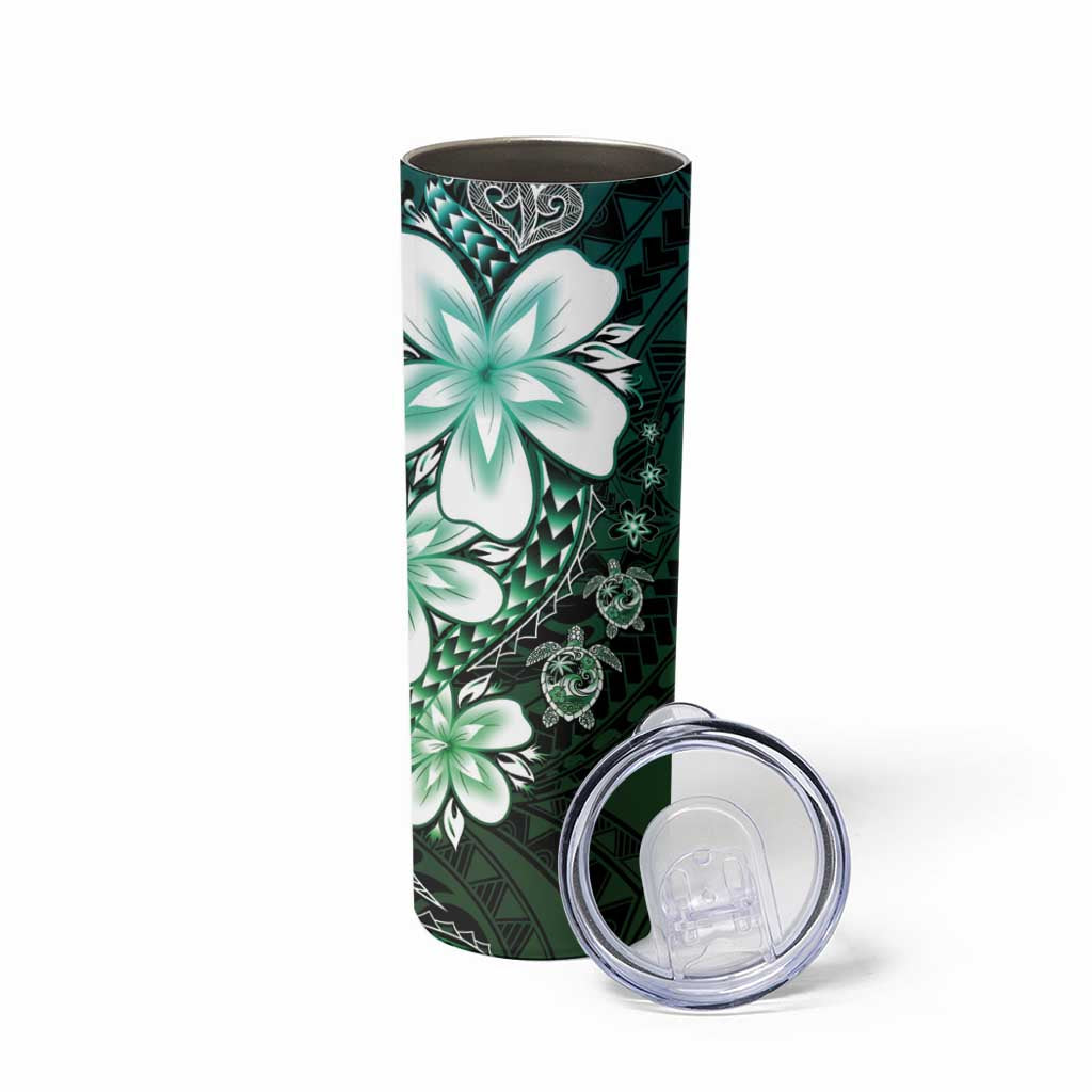 Polynesia Romantic Valentine Skinny Tumbler Sea Turtle Couple With Aqua Gradient Plumeria LT05 - Polynesian Pride