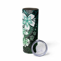 Polynesia Romantic Valentine Skinny Tumbler Sea Turtle Couple With Aqua Gradient Plumeria LT05 - Polynesian Pride