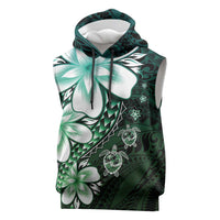 Polynesia Romantic Valentine Sleeveless Hoodie Sea Turtle Couple With Aqua Gradient Plumeria