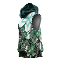 Polynesia Romantic Valentine Sleeveless Hoodie Sea Turtle Couple With Aqua Gradient Plumeria