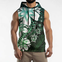 Polynesia Romantic Valentine Sleeveless Hoodie Sea Turtle Couple With Aqua Gradient Plumeria
