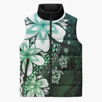 Polynesia Romantic Valentine Sleeveless Puffer Jacket Sea Turtle Couple With Aqua Gradient Plumeria LT05 Unisex Aqua - Polynesian Pride