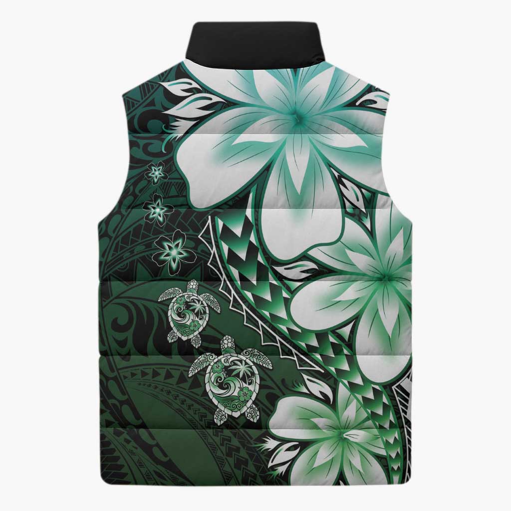 Polynesia Romantic Valentine Sleeveless Puffer Jacket Sea Turtle Couple With Aqua Gradient Plumeria LT05 - Polynesian Pride