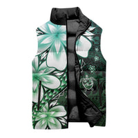 Polynesia Romantic Valentine Sleeveless Puffer Jacket Sea Turtle Couple With Aqua Gradient Plumeria LT05 - Polynesian Pride