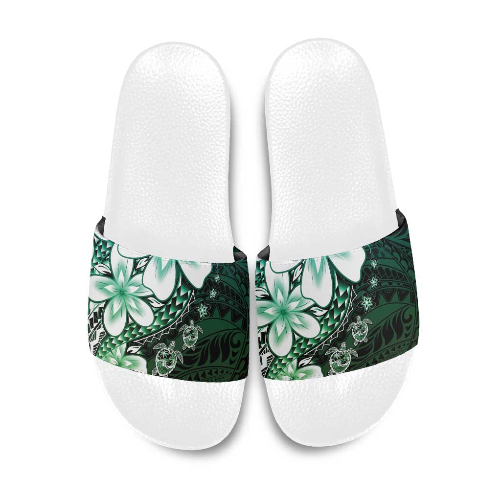 Polynesia Romantic Valentine Slide Sandals Sea Turtle Couple With Aqua Gradient Plumeria LT05 Aqua - Polynesian Pride