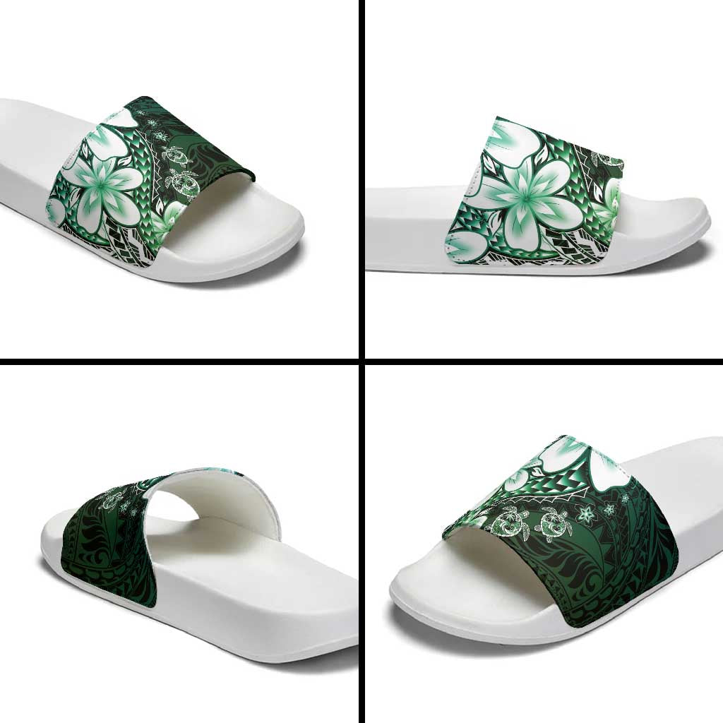 Polynesia Romantic Valentine Slide Sandals Sea Turtle Couple With Aqua Gradient Plumeria LT05 - Polynesian Pride