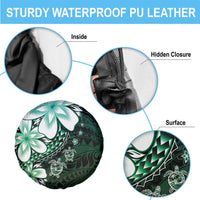 Polynesia Romantic Valentine Spare Tire Cover Sea Turtle Couple With Aqua Gradient Plumeria LT05 - Polynesian Pride