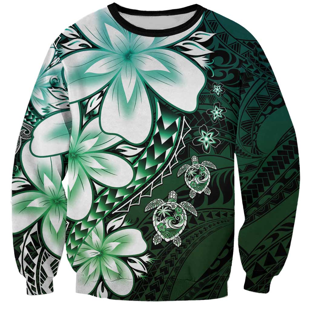 Polynesia Romantic Valentine Sweatshirt Sea Turtle Couple With Aqua Gradient Plumeria LT05 Unisex Aqua - Polynesian Pride