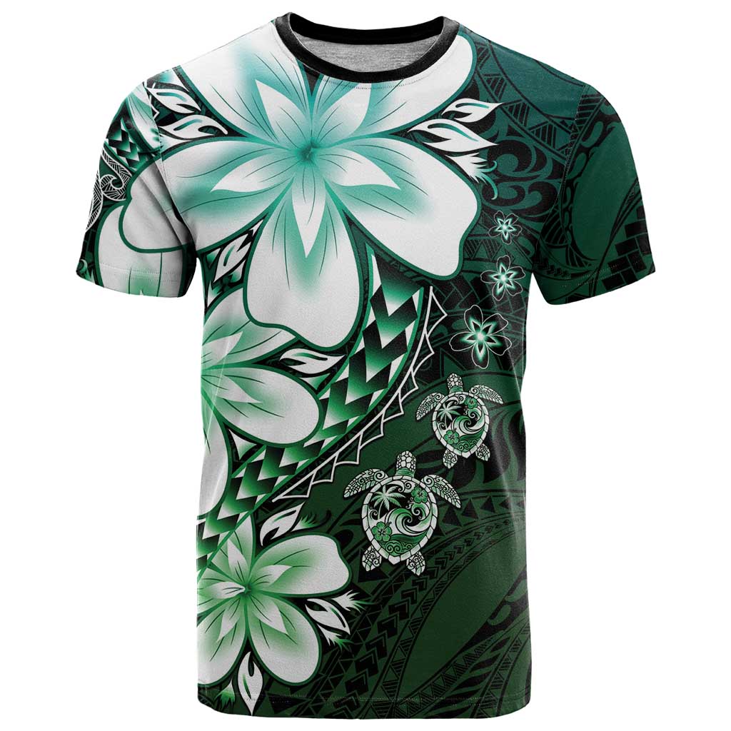 Polynesia Romantic Valentine T Shirt Sea Turtle Couple With Aqua Gradient Plumeria LT05 Aqua - Polynesian Pride