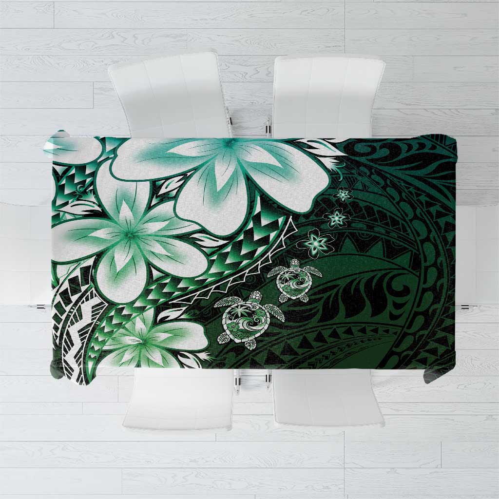 Polynesia Romantic Valentine Tablecloth Sea Turtle Couple With Aqua Gradient Plumeria LT05 Aqua - Polynesian Pride