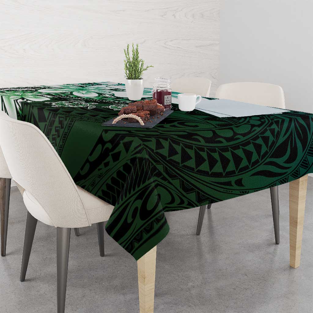 Polynesia Romantic Valentine Tablecloth Sea Turtle Couple With Aqua Gradient Plumeria LT05 - Polynesian Pride
