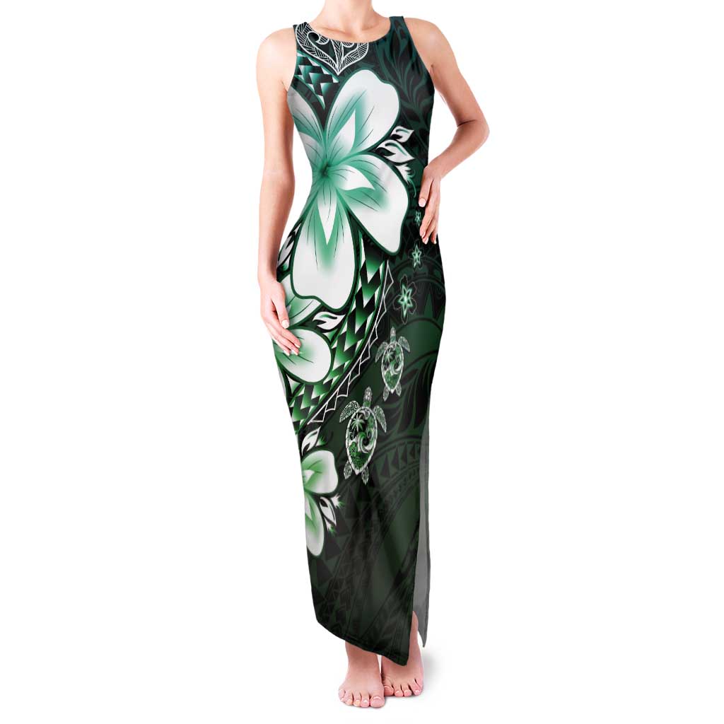 Polynesia Romantic Valentine Tank Maxi Dress Sea Turtle Couple With Aqua Gradient Plumeria LT05 Women Aqua - Polynesian Pride