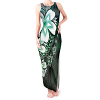 Polynesia Romantic Valentine Tank Maxi Dress Sea Turtle Couple With Aqua Gradient Plumeria LT05 Women Aqua - Polynesian Pride