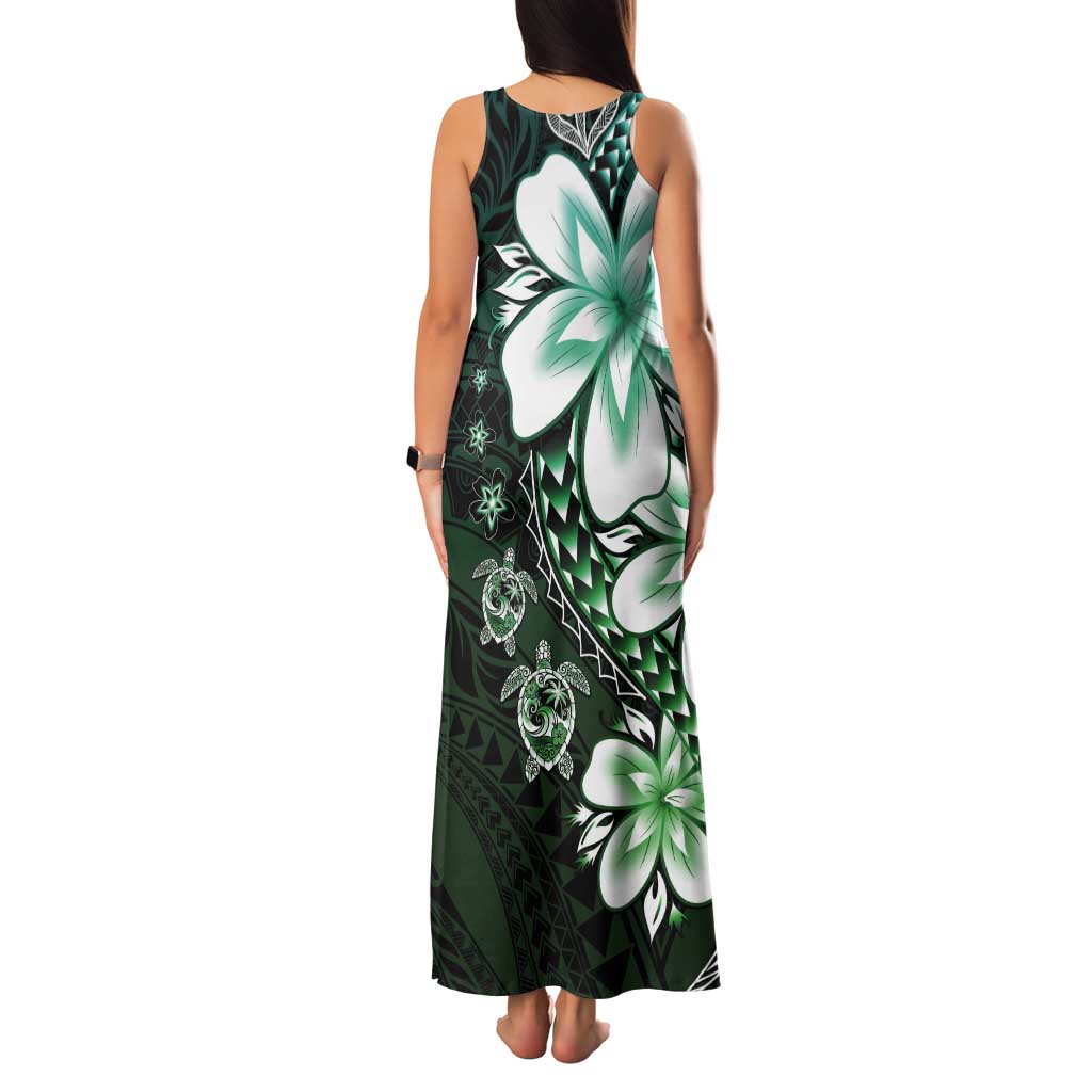 Polynesia Romantic Valentine Tank Maxi Dress Sea Turtle Couple With Aqua Gradient Plumeria LT05 - Polynesian Pride