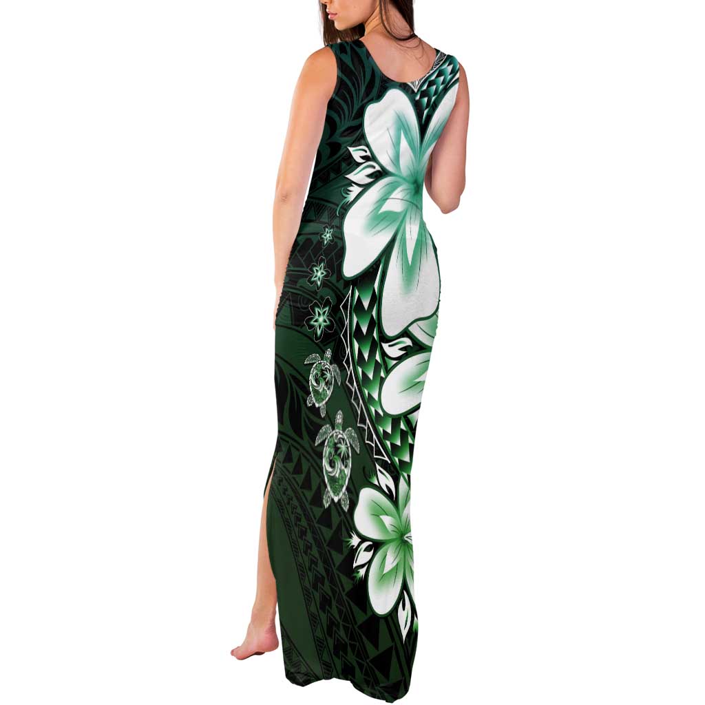 Polynesia Romantic Valentine Tank Maxi Dress Sea Turtle Couple With Aqua Gradient Plumeria LT05 - Polynesian Pride