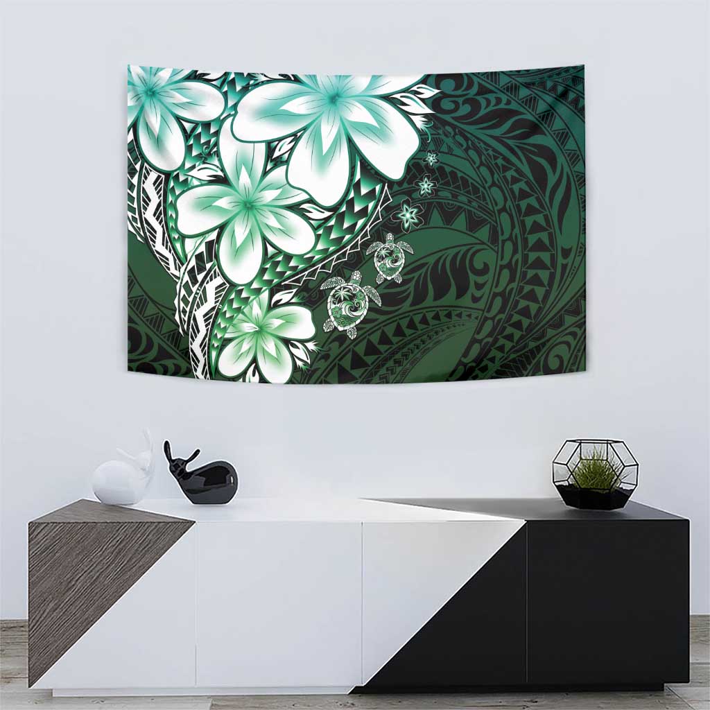 Polynesia Romantic Valentine Tapestry Sea Turtle Couple With Aqua Gradient Plumeria LT05 - Polynesian Pride