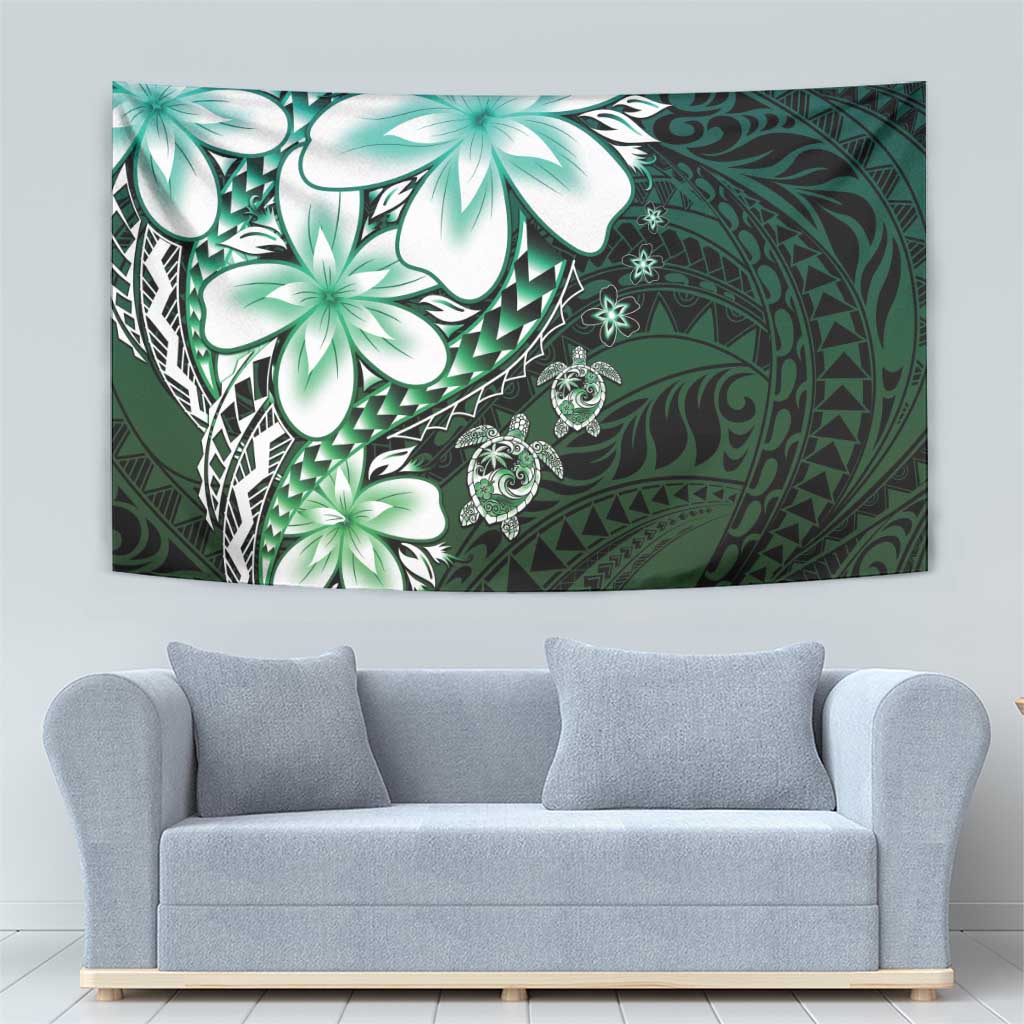 Polynesia Romantic Valentine Tapestry Sea Turtle Couple With Aqua Gradient Plumeria LT05 - Polynesian Pride