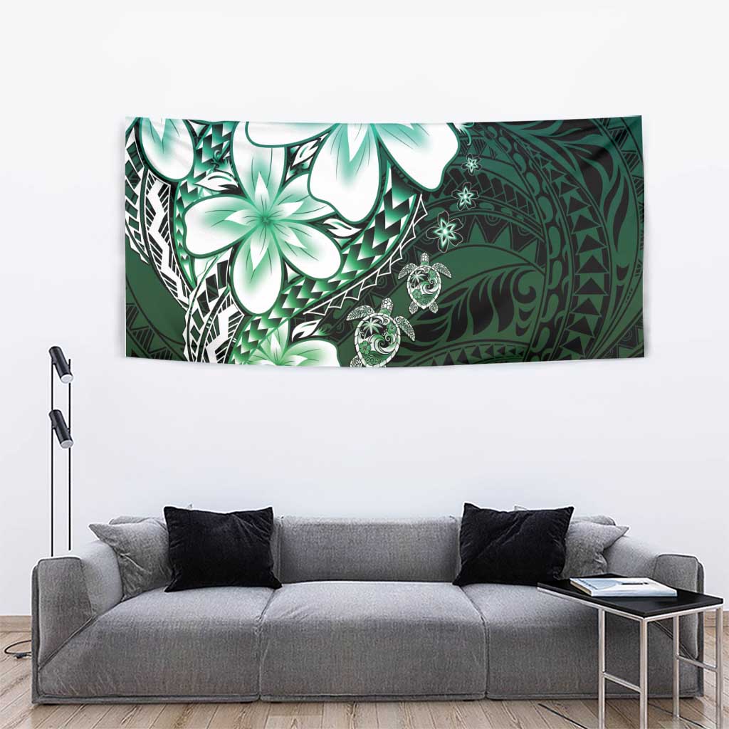 Polynesia Romantic Valentine Tapestry Sea Turtle Couple With Aqua Gradient Plumeria LT05 - Polynesian Pride