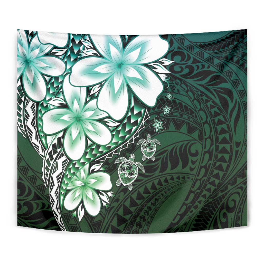 Polynesia Romantic Valentine Tapestry Sea Turtle Couple With Aqua Gradient Plumeria LT05 - Polynesian Pride