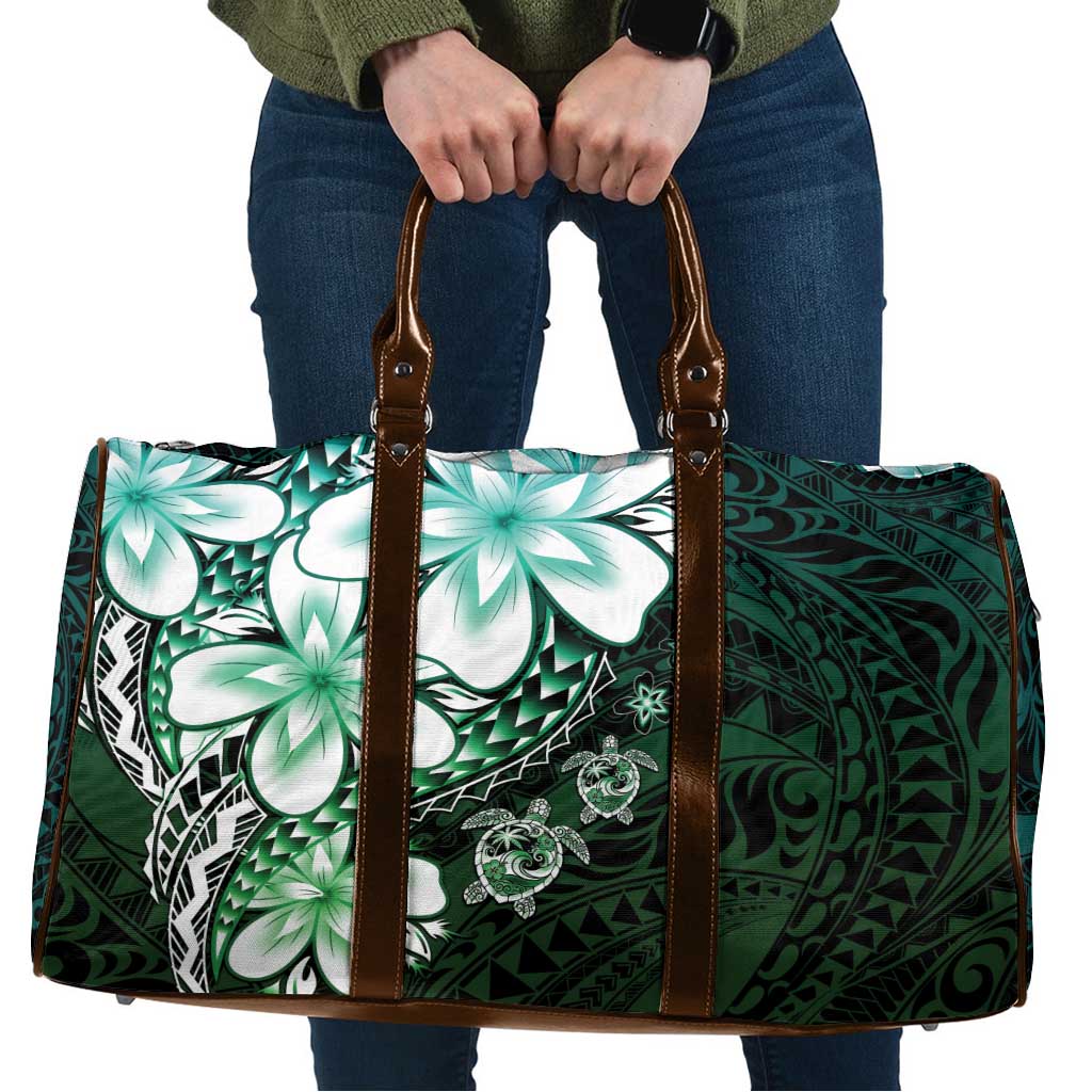 Polynesia Romantic Valentine Travel Bag Sea Turtle Couple With Aqua Gradient Plumeria LT05 Aqua - Polynesian Pride