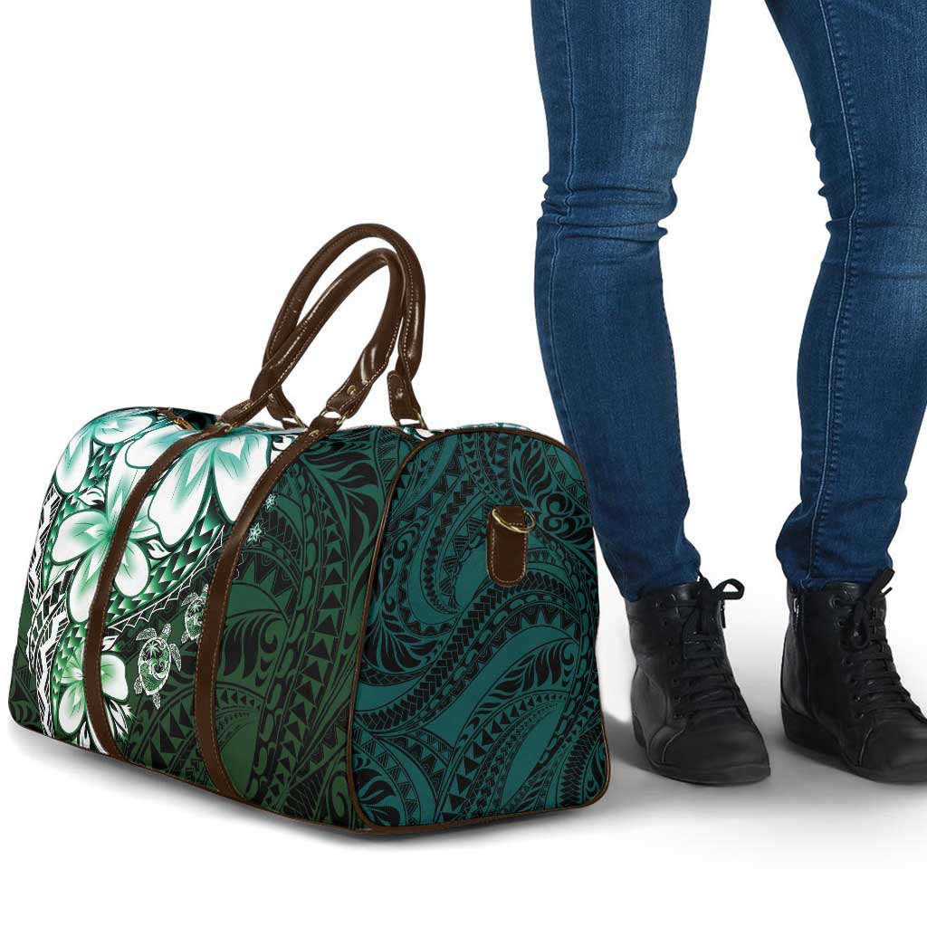 Polynesia Romantic Valentine Travel Bag Sea Turtle Couple With Aqua Gradient Plumeria LT05 - Polynesian Pride
