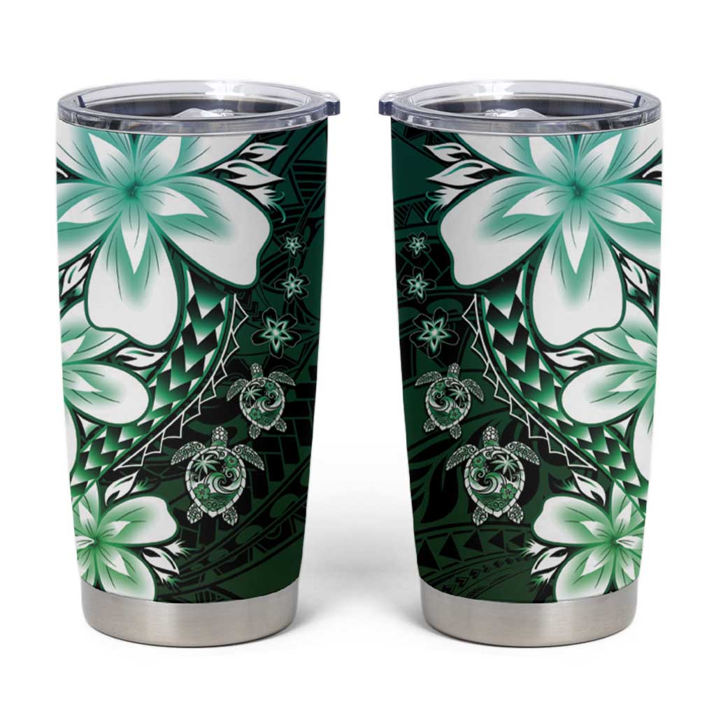 Polynesia Romantic Valentine Tumbler Cup Sea Turtle Couple With Aqua Gradient Plumeria LT05 Aqua - Polynesian Pride