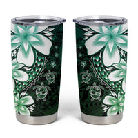 Polynesia Romantic Valentine Tumbler Cup Sea Turtle Couple With Aqua Gradient Plumeria LT05 Aqua - Polynesian Pride