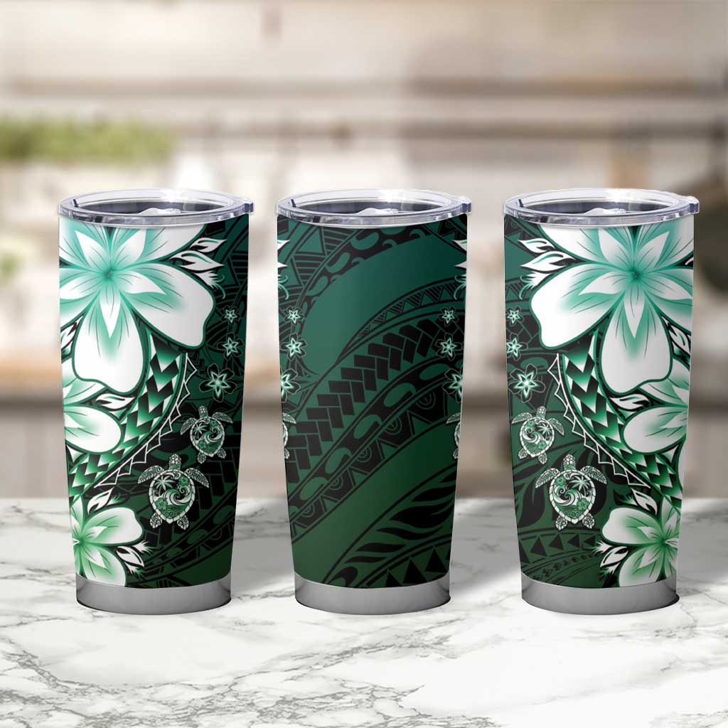 Polynesia Romantic Valentine Tumbler Cup Sea Turtle Couple With Aqua Gradient Plumeria LT05 - Polynesian Pride