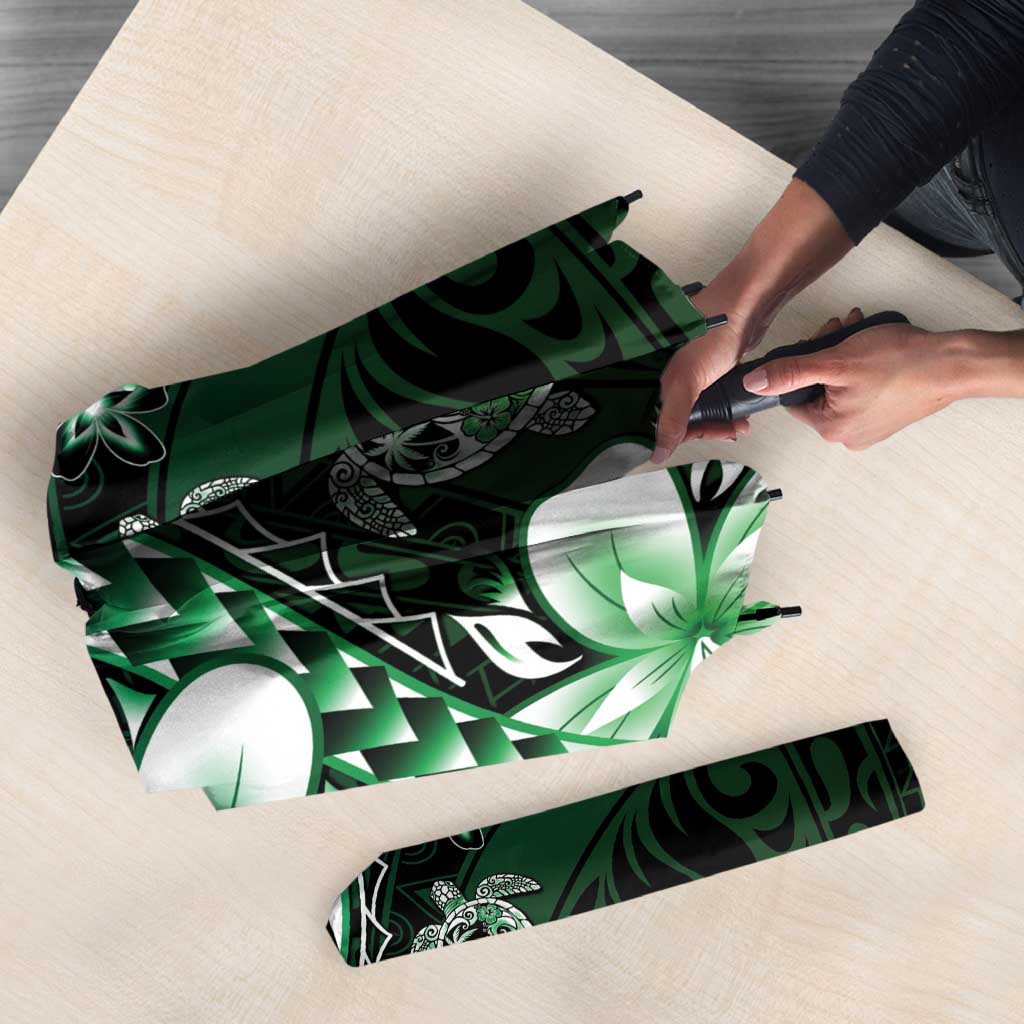 Polynesia Romantic Valentine Umbrella Sea Turtle Couple With Aqua Gradient Plumeria LT05 - Polynesian Pride