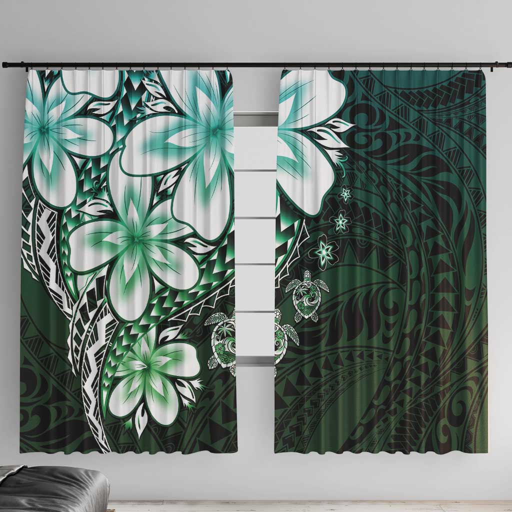 Polynesia Romantic Valentine Window Curtain Sea Turtle Couple With Aqua Gradient Plumeria