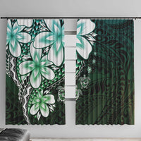 Polynesia Romantic Valentine Window Curtain Sea Turtle Couple With Aqua Gradient Plumeria