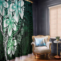 Polynesia Romantic Valentine Window Curtain Sea Turtle Couple With Aqua Gradient Plumeria