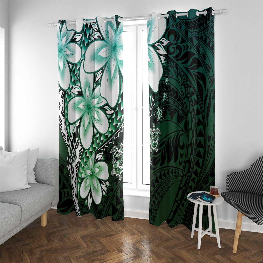 Polynesia Romantic Valentine Window Curtain Sea Turtle Couple With Aqua Gradient Plumeria