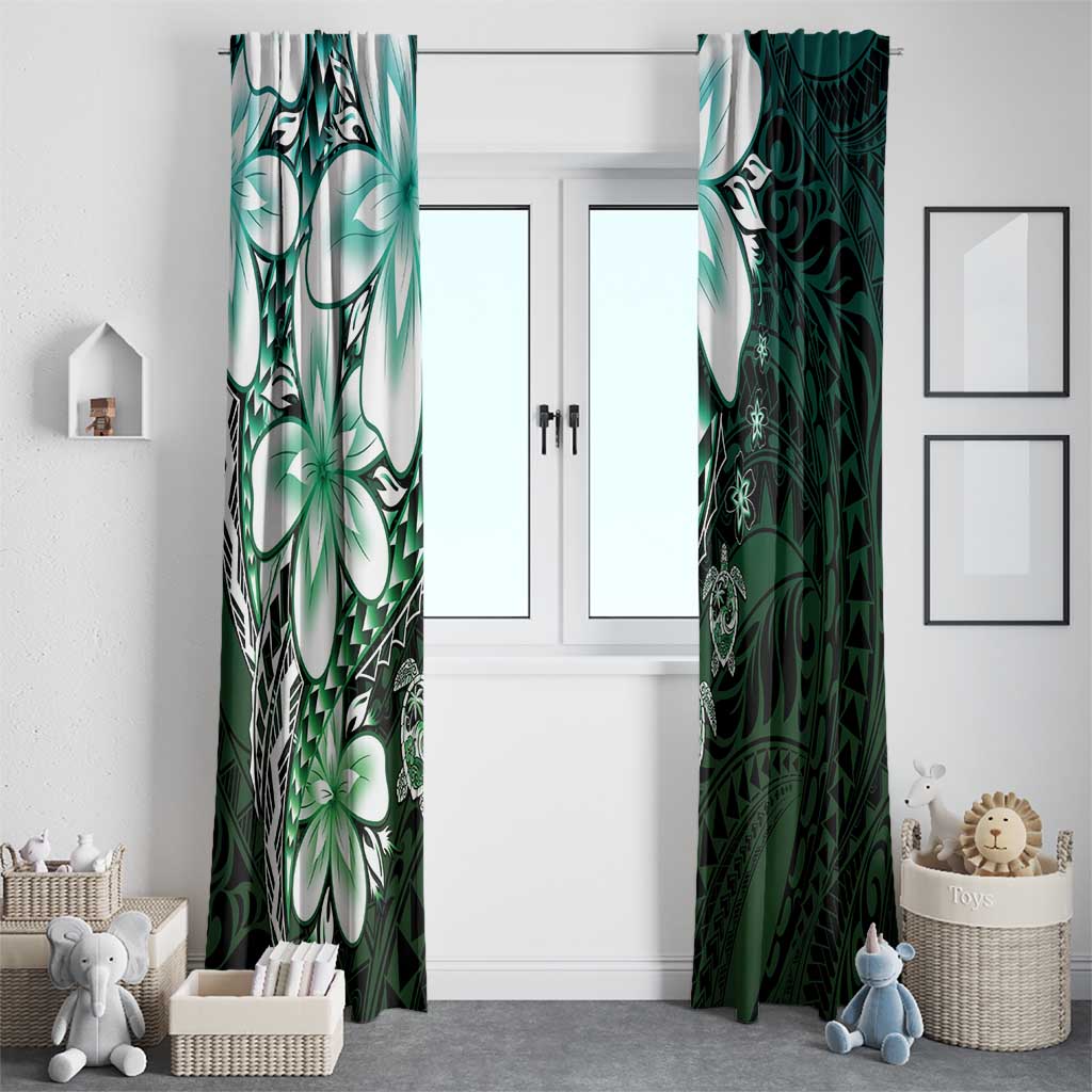 Polynesia Romantic Valentine Window Curtain Sea Turtle Couple With Aqua Gradient Plumeria